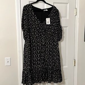 Tanya Taylor Ditsy Floral PANSY V Ruched Skirt Knee Length Dress NWT 18